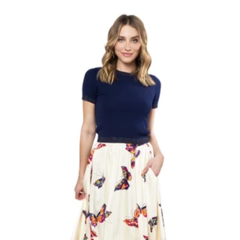 Julie Brown Bliss Knit Top Deep Marine Blue Small